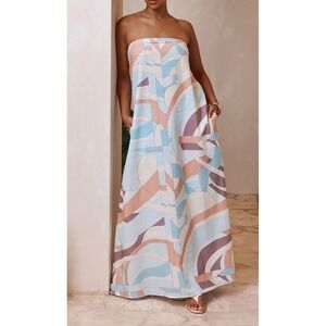 Sabo Noah Halcyon Strapless Halter Maxi Dress Paisley Beige Size Med /US 6